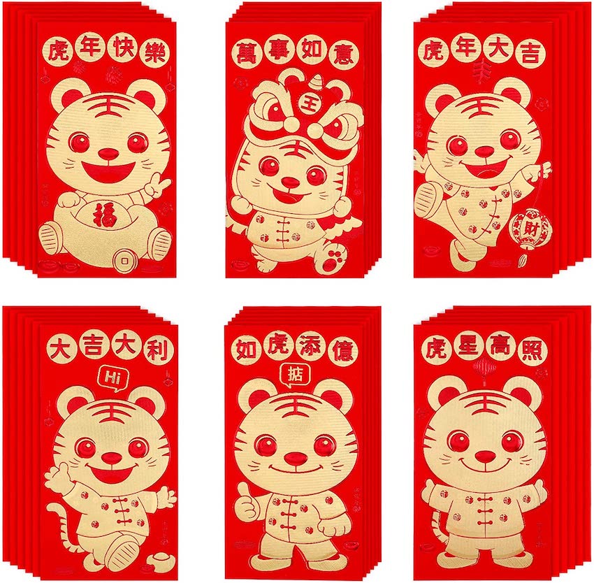 Cute Tiger With Red Envelope Full Of Money Chinese New Year
